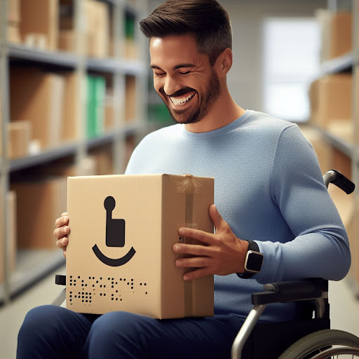 Man holding accessible packaging 